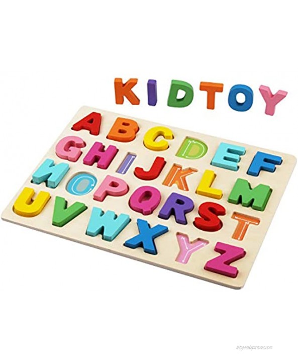 Kimuvin Wooden Alphabet Puzzles ABC Puzzle Board for Toddlers 3-5 Years Old Preschool Boys & Girls Educational Learning Letter Toys Sturdy Wooden Construction