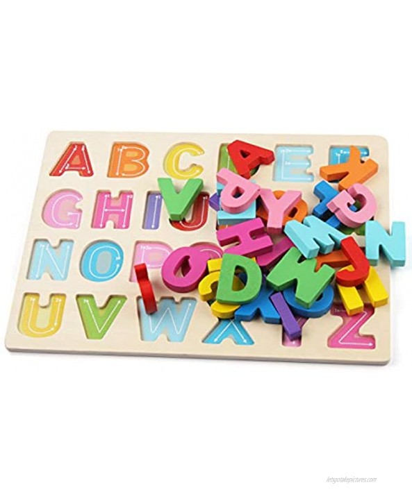 Kimuvin Wooden Alphabet Puzzles ABC Puzzle Board for Toddlers 3-5 Years Old Preschool Boys & Girls Educational Learning Letter Toys Sturdy Wooden Construction