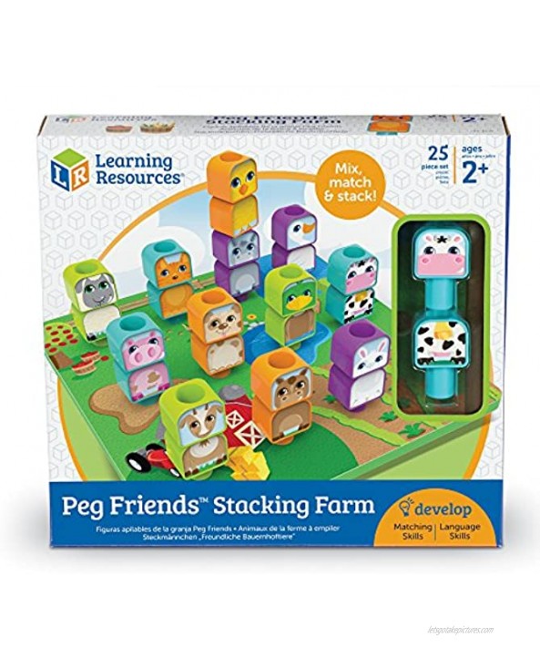 Learning Resources Peg Friends Stacking Farm Animals Fine Motor Toy 12 Animals Ages 2+