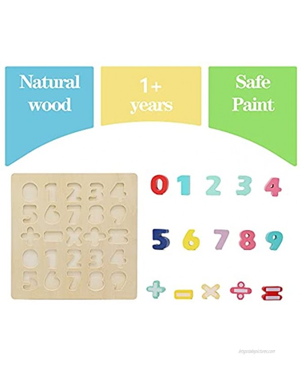 LEO & FRIENDS Chunky Number Math Puzzle Wooden Number Shape Counting Learning Puzzles for Toddlers Preschool Educational Learning Board Toys for Kids Ages 2+