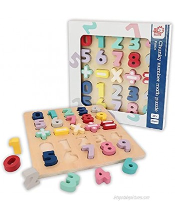 LEO & FRIENDS Chunky Number Math Puzzle Wooden Number Shape Counting Learning Puzzles for Toddlers Preschool Educational Learning Board Toys for Kids Ages 2+