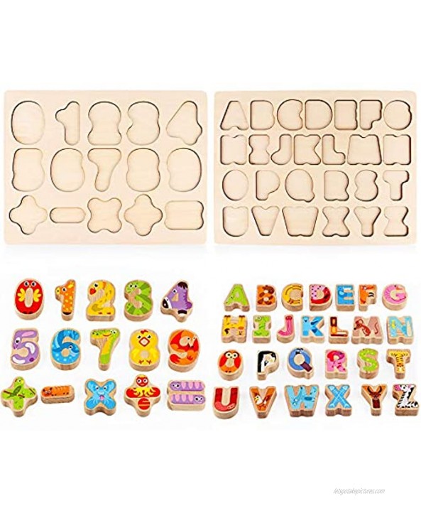 Lewo Wooden Puzzles Alphabet Number Board Games Learning Jigsaw Educational Toys for 1 2 3 4 5 Years Old Toddlers Baby Girls Boys