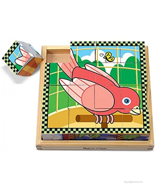 Melissa & Doug Pets Wooden Cube Puzzle With Storage Tray 16 pcs