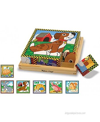 Melissa & Doug Pets Wooden Cube Puzzle With Storage Tray 16 pcs
