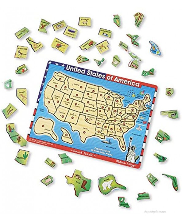 Melissa & Doug USA Map Sound Puzzle Wooden Puzzle With Sound Effects 40 pcs