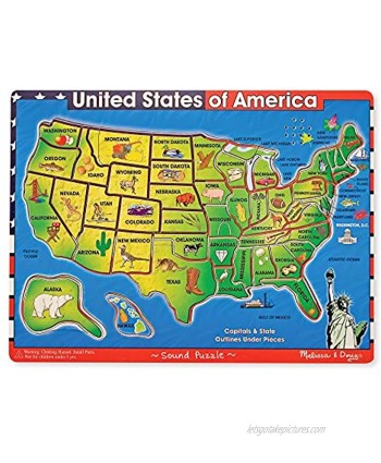 Melissa & Doug USA Map Sound Puzzle Wooden Puzzle With Sound Effects 40 pcs