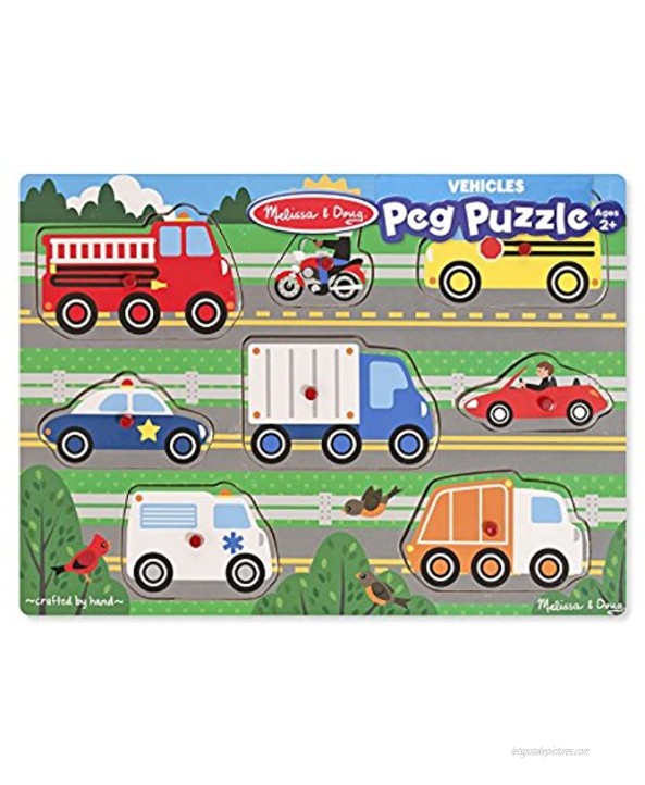 Melissa & Doug Vehicles Wooden Peg Puzzle 8 pcs