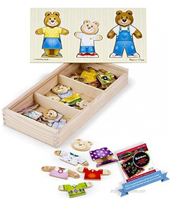 Melissa & Doug Wooden Bear Family Dress-Up Puzzle & 1 Scratch Art Mini-Pad Bundle 03770