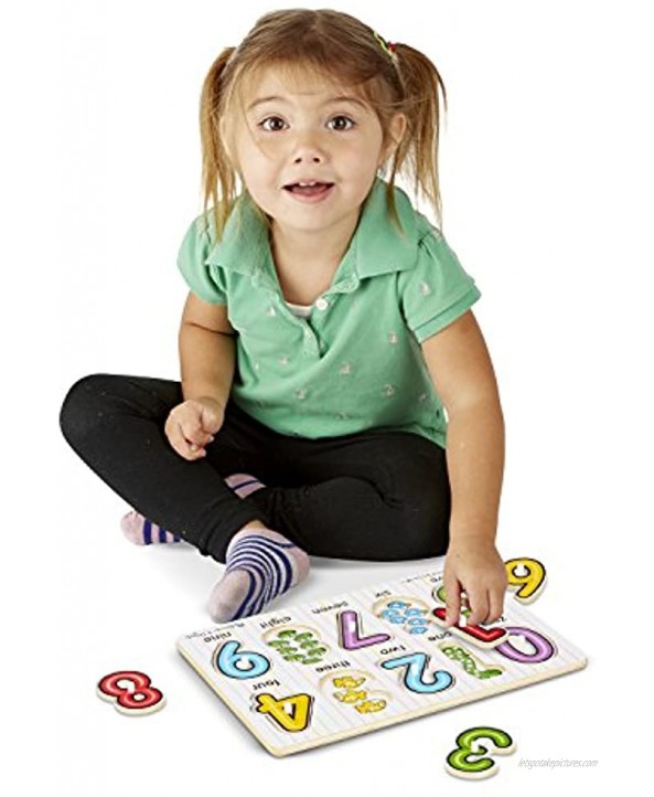 Melissa & Doug Wooden Peg Puzzle 6 Pack Numbers Letters Animals Vehicles & Puzzle Storage Rack Wire Rack Holds 12 Puzzles