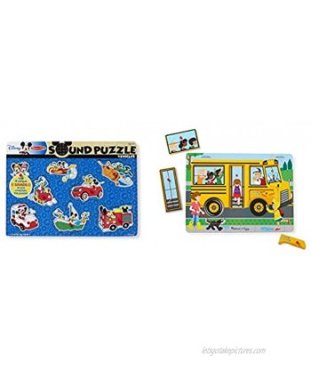 Mickey Mouse & Friends Vehicles Wooden Sound Puzzle & Wheels on The Bus Sound Puzzle