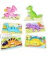 Riccioney 6 Pack Dinosaur Wooden Puzzles for Toddlers Kids Boys and Girls Educational Puzzle Blocks Toys Preschool Kindergarten Gifts