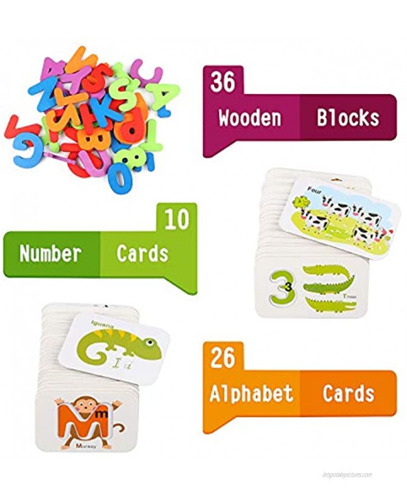 Steventoys Alphabet Flash Cards for Kids Preschool Learning Educational Montessori Toys,ABC Number Flashcards Wooden Matching Game Board Puzzles for Toddler Boys Girls Age 3+ Years Old