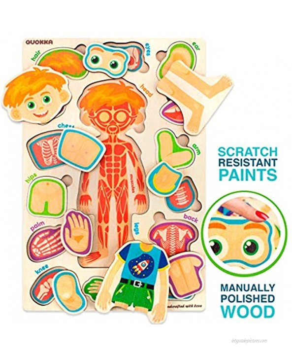 Toddler Puzzles for Kids Ages 2-4-8 by Quokka – 2 Educational Wooden Puzzles for Children 3-5 Years Old – Preschool Game for Learning Human Body Parts Anatomy Skeleton Gift Toys for Boy and Girl