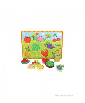 Wood Peg Puzzles Toys Cartoon Wooden Fruits Shape Jigsaw Matching Game Cognition Puzzle Montessori Educational Toys for ToddlersFruit