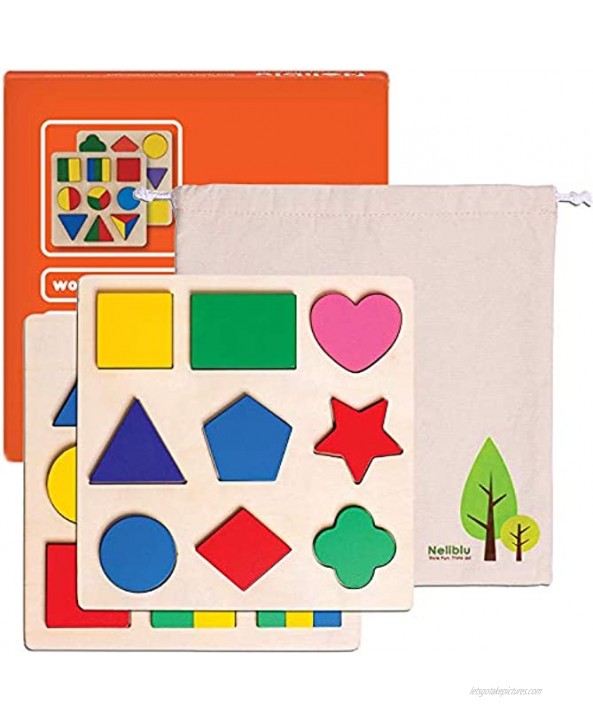 Wood Shape Toddler Puzzles Toys for Kids Set of 2 XL Puzzles with Assorted Shape Blocks Safe Non Toxic and Vibrant Colors Montessori Toy for Little Girls and Boys
