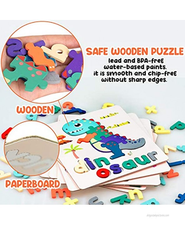 Wooden Animal Alphabet Jigsaw Puzzles 6 Pack Toddlers Educational Learning Toys for 1 2 3 4 Years Old Boys Girls Kids Gifts Animal Jigsaw with Alphabet Puzzles Montessori Stem Toys for Toddlers 1-3