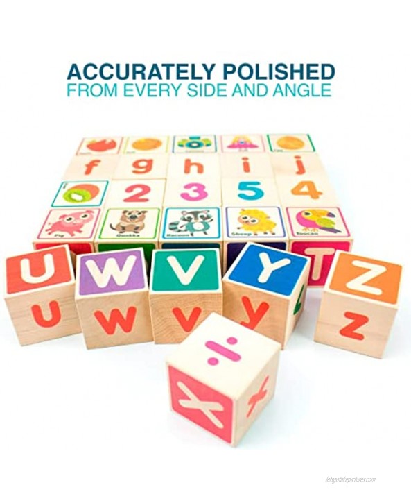 Wooden Puzzles Blocks for Toddlers 1-3 Large 26 Alphabet and Numbers Baby Blocks for Kids Ages 2-4 by Quokka Gift Wood Stacking & Building Toys for Learning ABC Letters for Boys and Girls 2-4