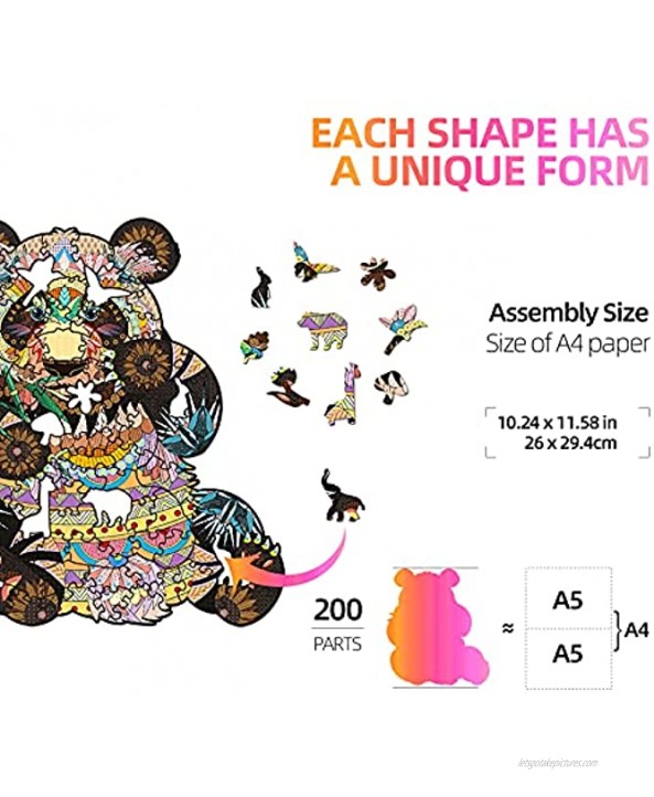 200 PCSBig,Wooden Jigsaw Puzzles,DIY Puzzle,3D Wooden Animals Shaped Puzzles Colorful Unique Shaped Panda Puzzles,Best Gift for Adults and Kids Family Game Play Collection,10.24x11.57inchPanda
