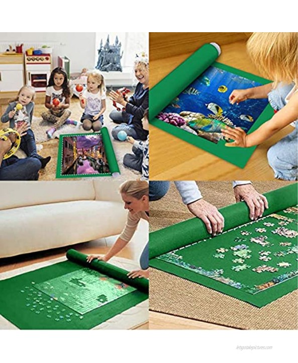 Aliyaduo Jigsaw Puzzles Roll Up Mat 55 X 39 Felt Mat Jigroll Up to 3000 Pieces with 6PCS Puzzle Felt Tray Elastic Fasteners Inflatable Tube Hand Pump Drawstring Storage Bag