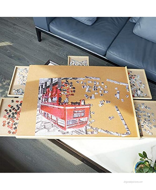 ATDAWN 1500 Pieces Solid Wooden Puzzle Table Jigsaw Puzzle Board Puzzle Plateau-Smooth Fiberboard Work Surface with Five Drawers Puzzle Accessories for 1500 Pcs