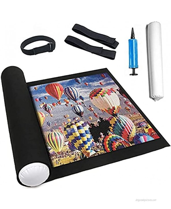Cangroo Puzzle Mat Roll up,Portable Puzzle Storage Felt Mat Puzzle Saver Store and Transport,Store Puzzles up to 1500 Pieces,with Mini Pump,3 Fastening Straps,Inflatable Tube & 46 X 26 Felt Mat