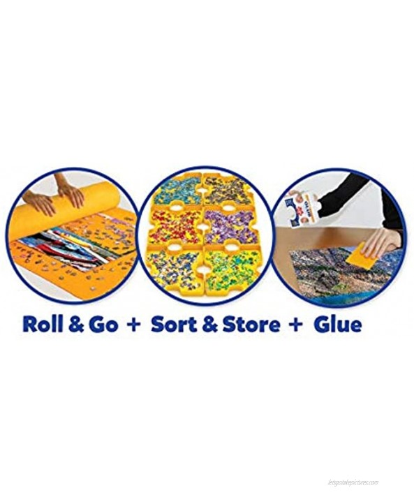 EuroGraphics Puzzle Accessory Combo Kit Includes Roll & Go Mat 6 Stackable Trays & A Bottle of Glue 2000Piece 6 oz Yellow