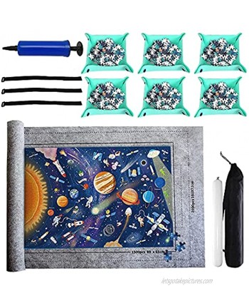 JoeRita Puzzle Mat Roll Up Jigsaw Storage Keeper Mat for 1500,1000 Pieces with 6PCS Blue Sorter Trays Air Pump Puzzles Storage Bag for Teens