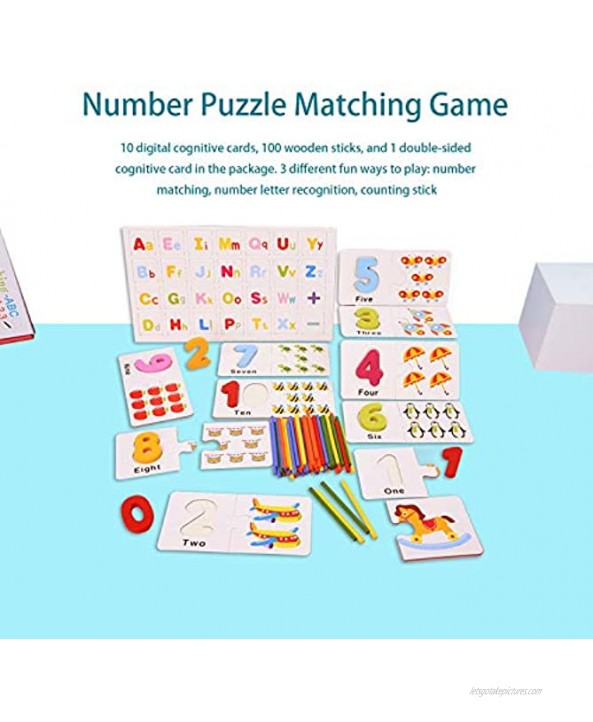 Kids Math Counting Flash Cards Number Alphabet Learning Game Count Sticks Matching Jigsaws Wooden ABC Letter Puzzle See and Spell Learn Toys Early Calculation Math Education Games for Toddlers Age 3+