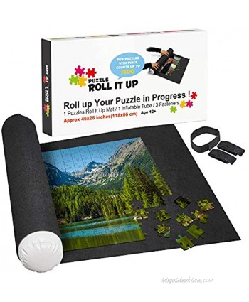 Large Puzzle Mat Roll Up Set Store and Transport Jigsaw Puzzles Up to 1500 Pieces 46" x 26" Complete Set Includes Felt Mat Inflatable Tube and 3 Elastic Fasteners New Improved Design