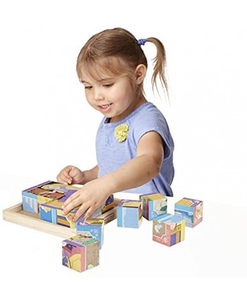 Melissa & Doug Disney Princess Wooden Cube Puzzle With Storage Tray 6 Puzzles in 1
