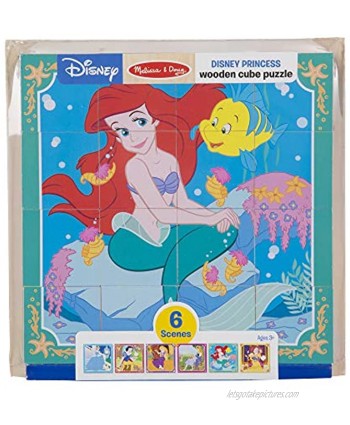 Melissa & Doug Disney Princess Wooden Cube Puzzle With Storage Tray 6 Puzzles in 1