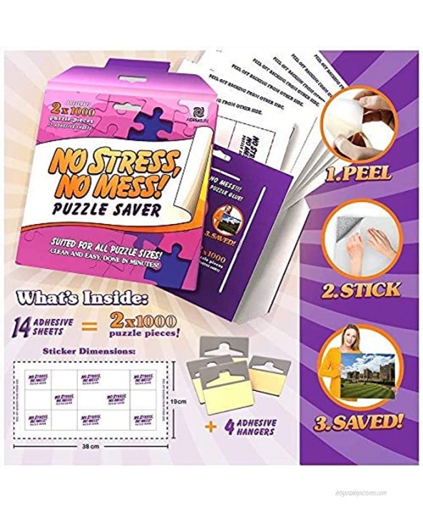 Preserve 2 x 1000 Pieces Jigsaw Puzzles No Stress No Mess 14 Sheets Puzzle Saver Puzzle Glue Sheets for Large Puzzles : Permanent Puzzle Conserver with 4 pcs Adhesive Wall Hangers