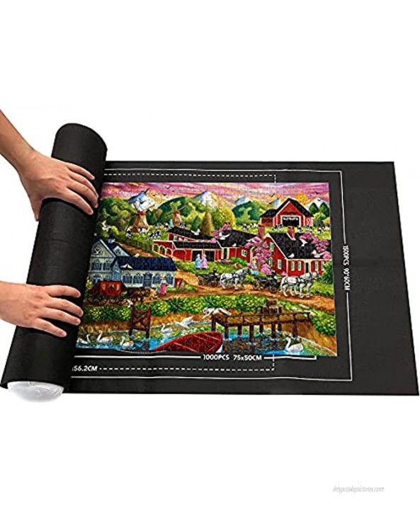Puzzle Mat Roll Up,Store and Transport Puzzles to 1500 Pieces,with 4 Folding Jigsaw Sorting Tray Hand Pump Inflatable Tube 45.7x 26Black