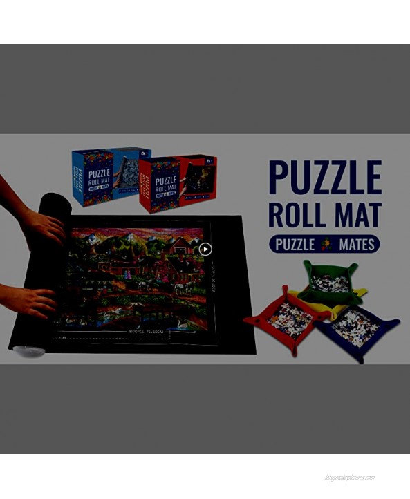 Puzzle Mat Roll Up,Store and Transport Puzzles to 1500 Pieces,with 4 Folding Jigsaw Sorting Tray Hand Pump Inflatable Tube 45.7x 26Black