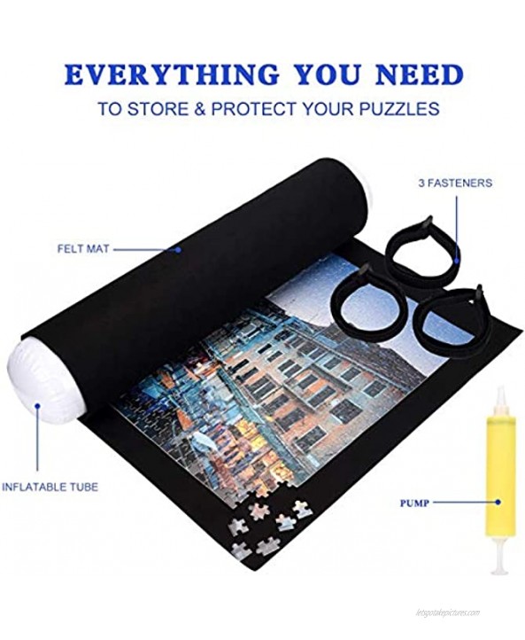 Puzzle Roll Up Mat Beifam Jigsaw Puzzle Storage Mats 46 X 24 Felt Mat Roll Up to 1500 Pcs with Inflat Tube+ Pump+Fastener Straps+Storage Bag Easy to Save Unfinished Puzzles