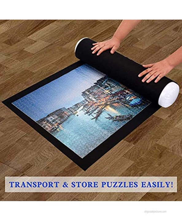 Puzzle Roll Up Mat Beifam Jigsaw Puzzle Storage Mats 46 X 24 Felt Mat Roll Up to 1500 Pcs with Inflat Tube+ Pump+Fastener Straps+Storage Bag Easy to Save Unfinished Puzzles