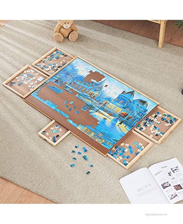 Sfozstra 1000 Pieces Upgraded Wooden Puzzle Table Jigsaw Puzzle Table Puzzle Plateau-Smooth Fiberboard Work Surface with Five Drawers Puzzle Accessories for 1000 Pcs