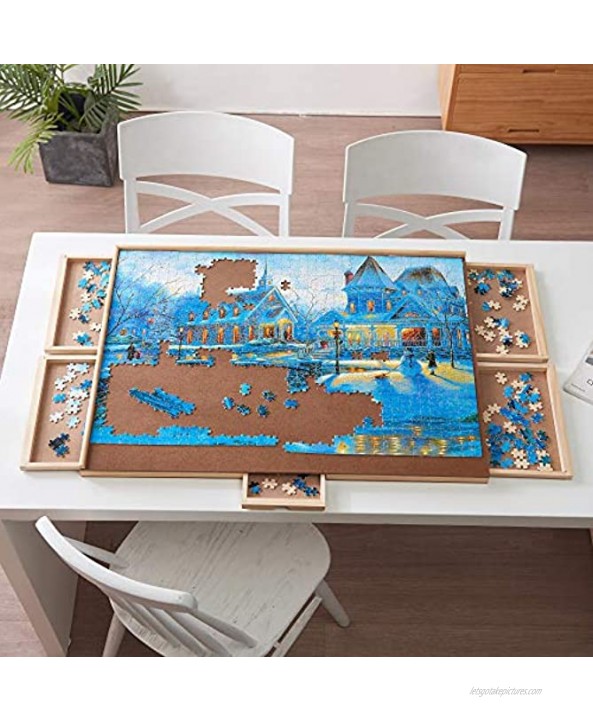 Sfozstra 1000 Pieces Upgraded Wooden Puzzle Table Jigsaw Puzzle Table Puzzle Plateau-Smooth Fiberboard Work Surface with Five Drawers Puzzle Accessories for 1000 Pcs