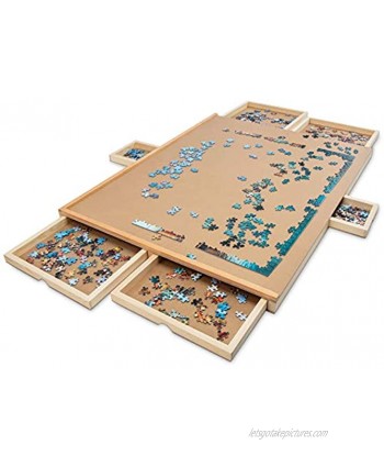 SkyMall 1500 Piece Puzzle Board | Premium Wooden Jigsaw Puzzle Table with 6 Magnetic Removable Storage & Sorting Drawers | 27"x35" Smooth Plateau Work Surface & Reinforced Hardwood Construction