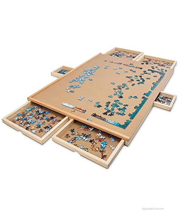SkyMall 1500 Piece Puzzle Board | Premium Wooden Jigsaw Puzzle Table with 6 Magnetic Removable Storage & Sorting Drawers | 27x35 Smooth Plateau Work Surface & Reinforced Hardwood Construction