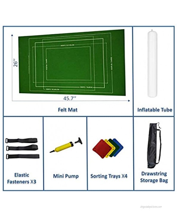 TNYGoods-Puzzle Roll Up Mat Hold up to 1500 Pieces with 45.7 X 26 Portable Storage and Transport Felt Mat Inflatable Tube Mini Pump Drawstring Storage Bag 3 Elastic Fasteners 4 Sorting Trays