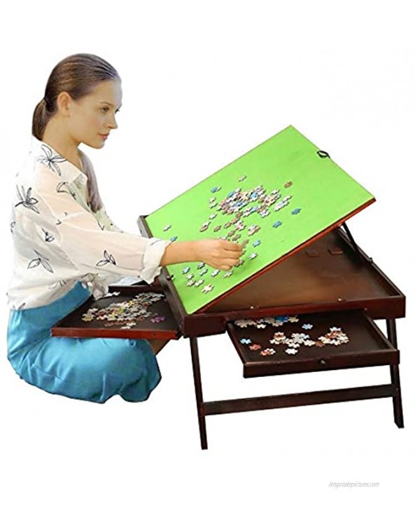 Wooden Jigsaw Puzzle Table for Adults & Kids,Portable Folding Table for Puzzle Games with 2 Storage Drawers & Cover,Multifunction Tilting Table,Home Furniture Puzzle Accessories for 1000 Pcs