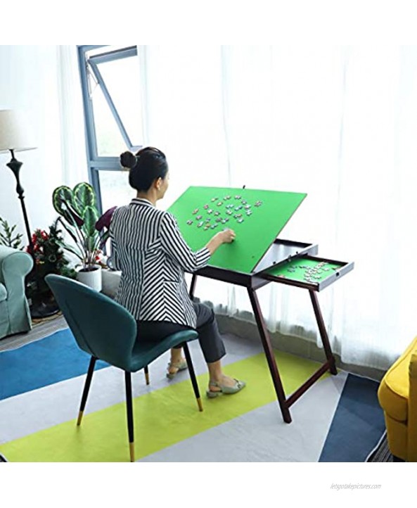 Wooden Jigsaw Puzzle Table for Adults & Kids,Portable Folding Table with 2 Drawers,Multifunction Tilting Table Puzzle Accessories for 1500 Pcs Mat Board Standing