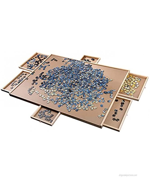 Wooden Puzzle Table 35 x 27 | 1500 Pieces Jigsaw Puzzle Table Puzzle Plateau with Smooth Fiberboard Work Surface 6 Storage Drawers