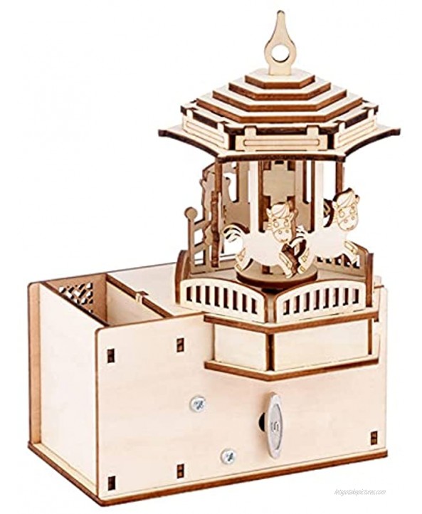 ZIHUAD Wooden Jigsaw Puzzle Puzzle 3D Three-Dimensional Jigsaw Model Carousel Clockwork Music Box Pen Holder