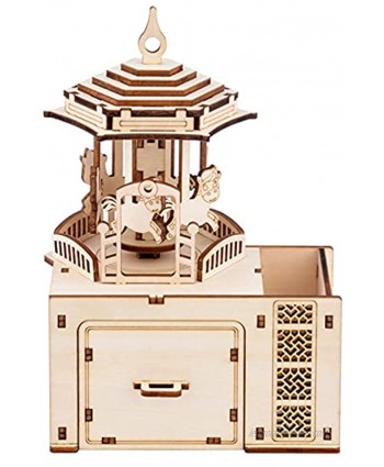 ZIHUAD Wooden Jigsaw Puzzle Puzzle 3D Three-Dimensional Jigsaw Model Carousel Clockwork Music Box Pen Holder