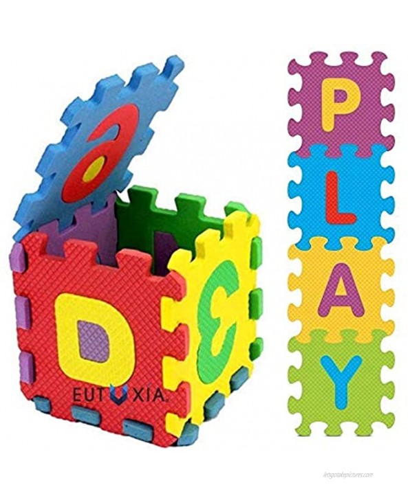 [2019 New] Eutuxia Alphabet Letters & Numbers Mini Puzzle for Building Blocks & Floor Play Mat. Fun & Colorful Educational Learning Toy for Toddlers Babies & Kids. Safe Non-Toxic EVA Foam. [36 Pcs]