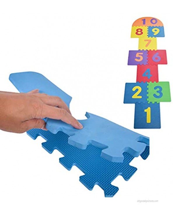 balacoo Kids Foam Hopscotch Mat Hopscotch Puzzle Mat Numbers Foam Puzzle Play Mat Educational Learning Toys 10pcs Lattice and 2pcs Round Plate