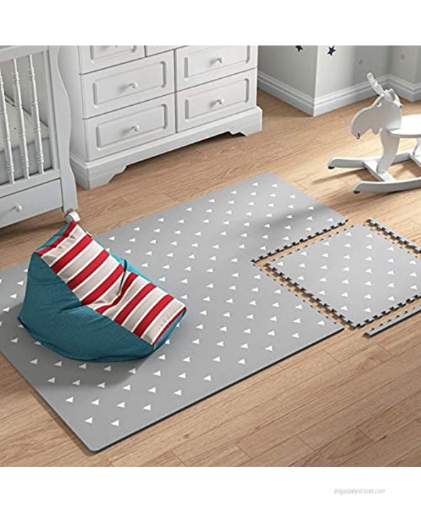 Extra Large Baby Foam Play Mat 4FT x 6FT Non-Toxic Puzzle Floor Mat for Kids & Toddlers Waterproof Expandable Tiles with Edges Grey with White Triangle