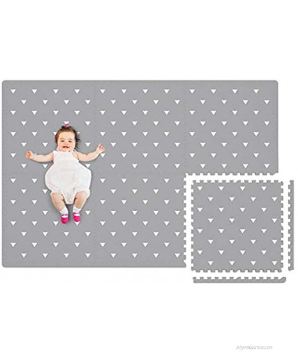 Extra Large Baby Foam Play Mat 4FT x 6FT Non-Toxic Puzzle Floor Mat for Kids & Toddlers Waterproof Expandable Tiles with Edges Grey with White Triangle